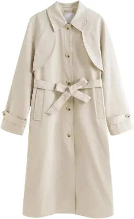 Women Fall Trench Coat Mid-Length Casual Jacket Fall Solid Single Breasted Classic Overcoat