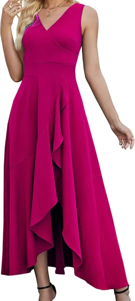 Women Formal Dresses,V Neck Evening Gowns for Women 2024 Long Wedding Guest Party Sleeveless Prom Pockets Dress