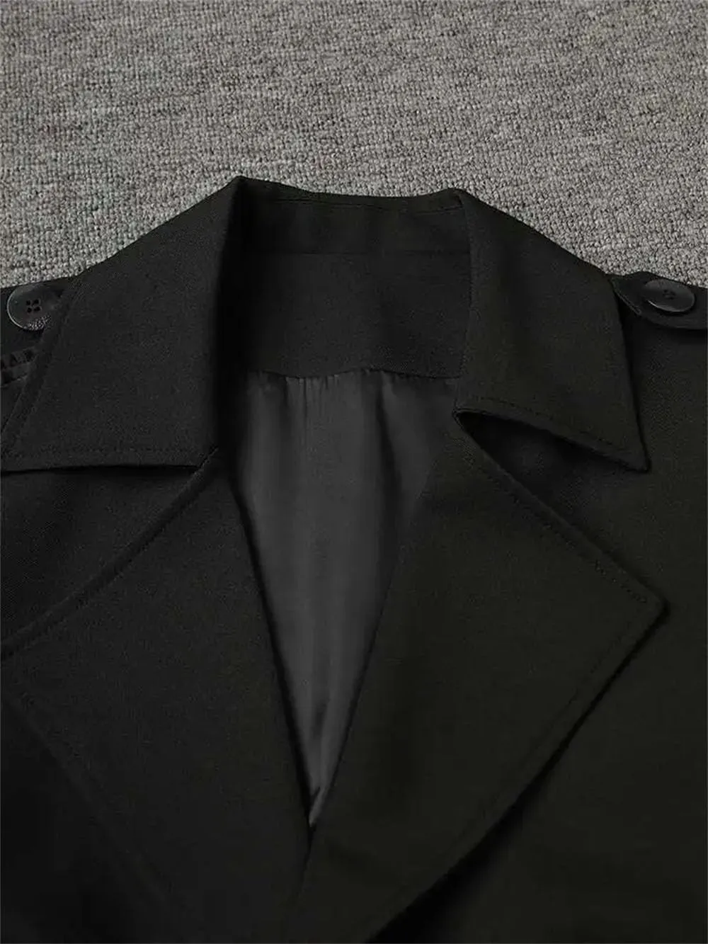 Women Lapel Solid Trench Coat Double Breastedf Long Sleeves Office Trenchcoats Daily Street Coat