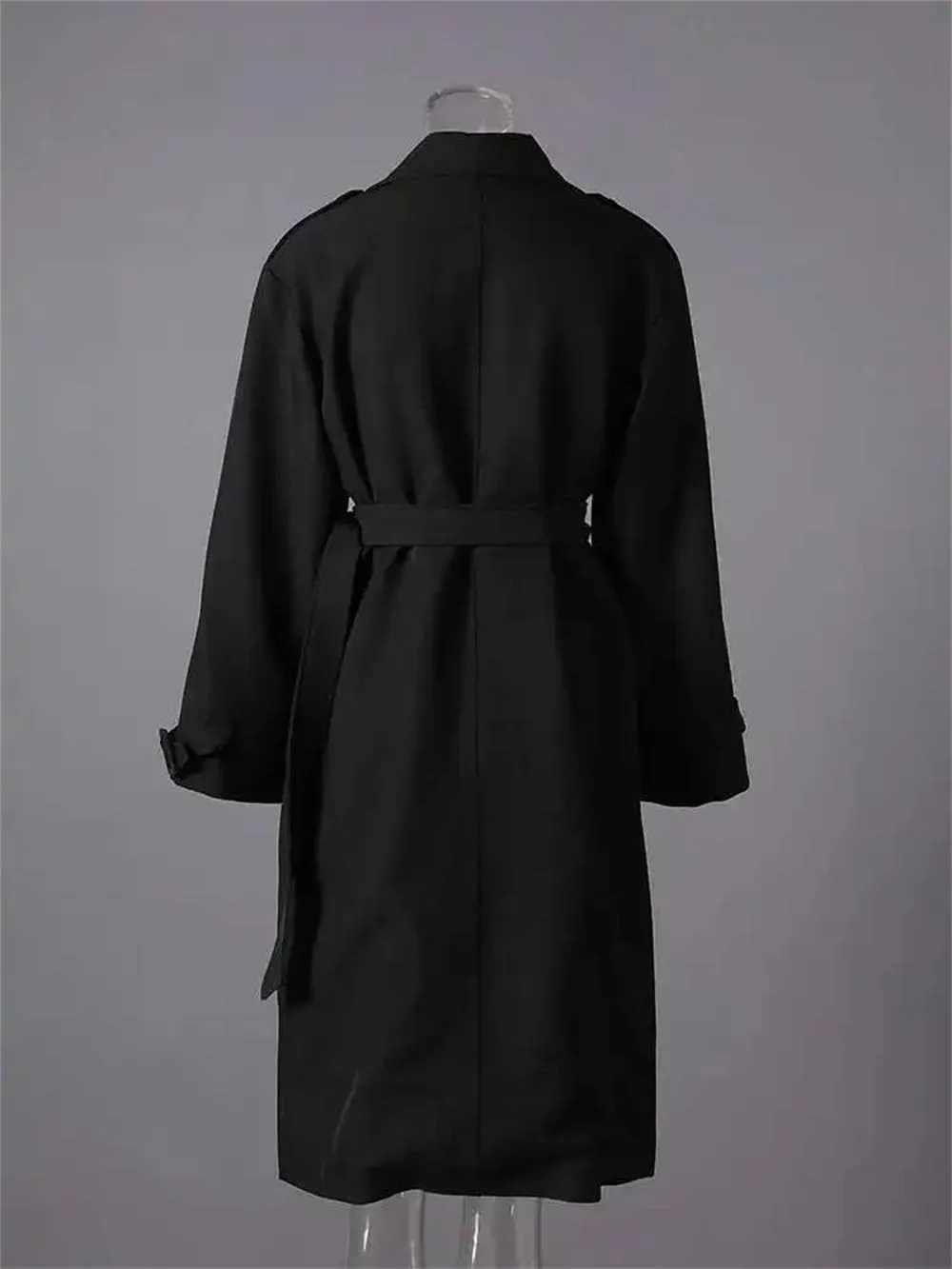 Women Lapel Solid Trench Coat Double Breastedf Long Sleeves Office Trenchcoats Daily Street Coat