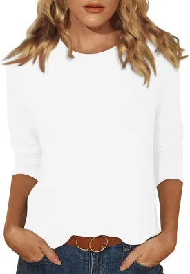 Womens Casual 3/4 Sleeve T-Shirts Round Neck Cute Print Tops Trendy Loose Fit Three Quarter Length Blouses