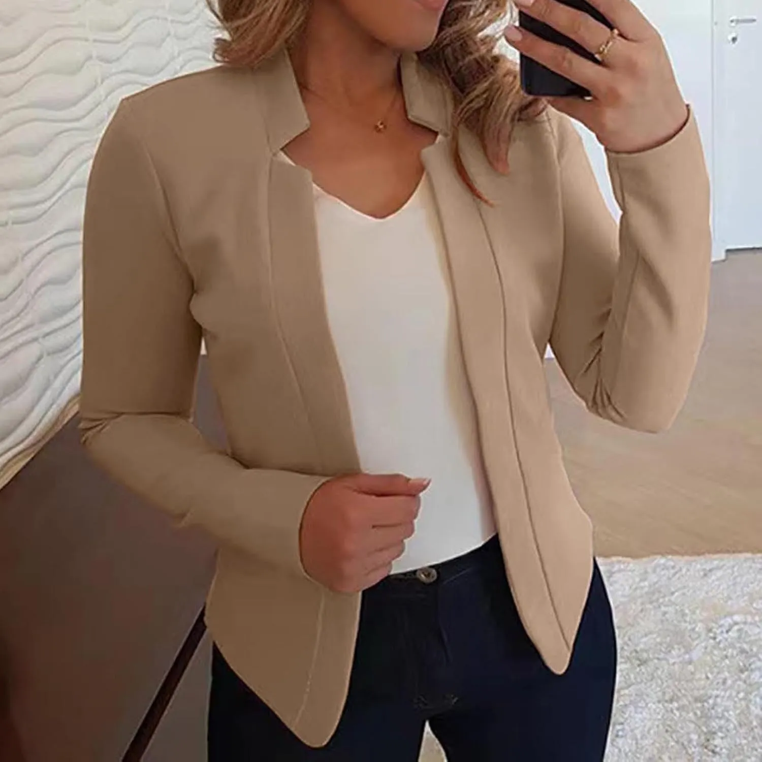 Women's Cropped Blazer Jacket Dressy Cardigan Lightweight Office Jacket Plus Size Open Front Suit Blazers Outerwear