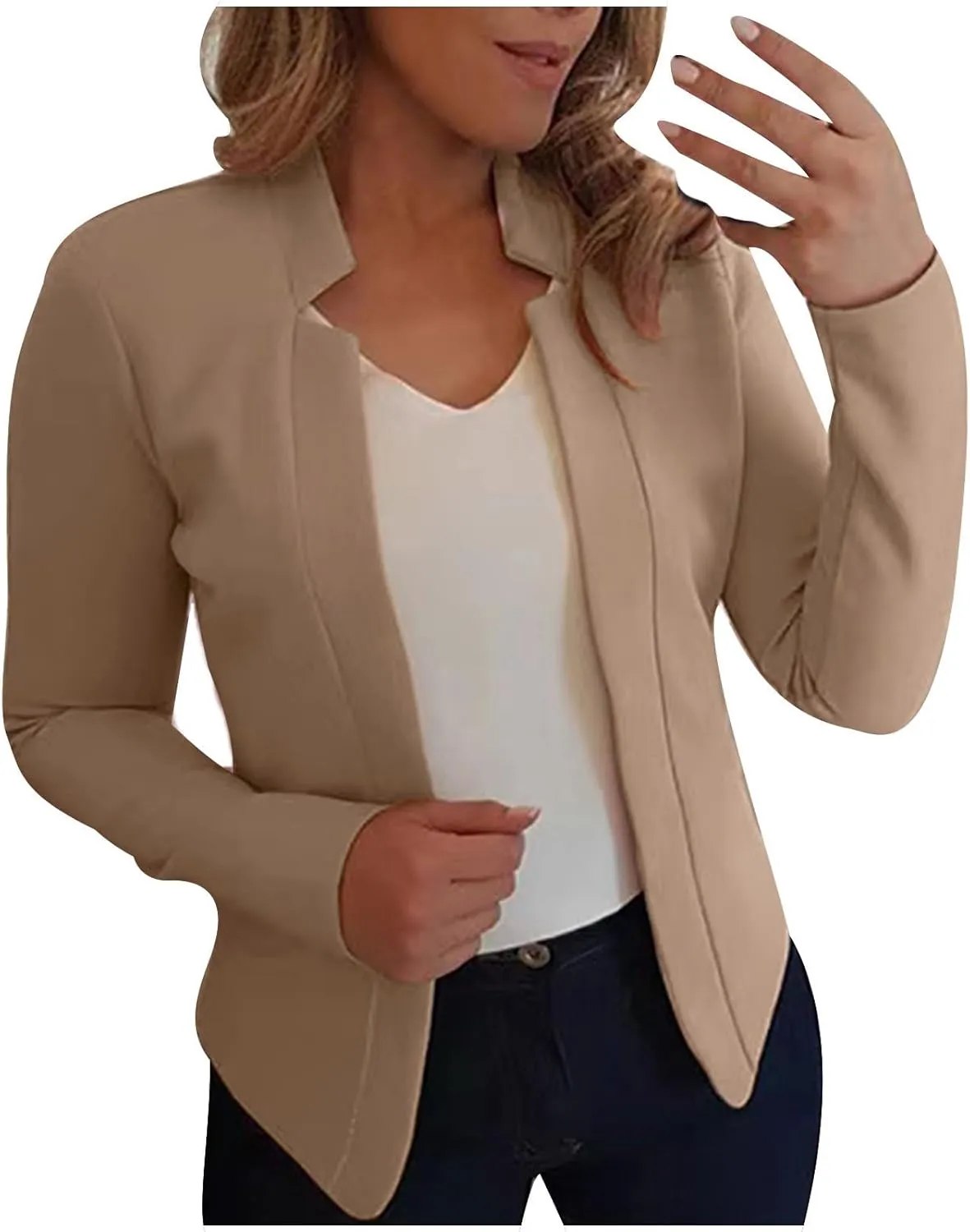 Women's Cropped Blazer Jacket Dressy Cardigan Lightweight Office Jacket Plus Size Open Front Suit Blazers Outerwear