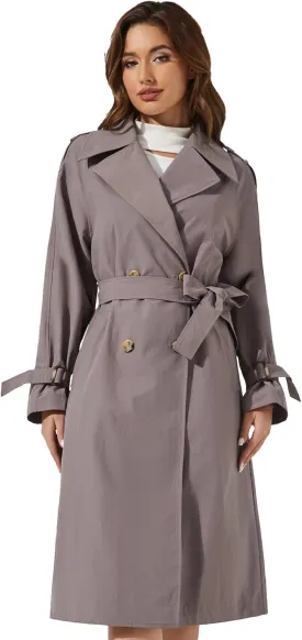 Women's Double Breasted Long Trench Coat Windproof Classic Lapel | Side Pocket Thin Coat With Belt.