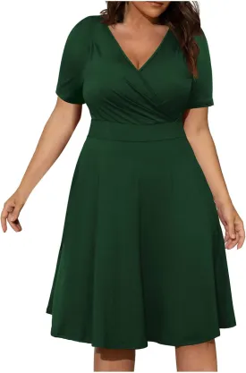 Womens Plus Size Dresses 2025 Summer Short Sleeve Wrap V-Neck Sundress Casual Wedding Guest Cocktail Vintage Dress
